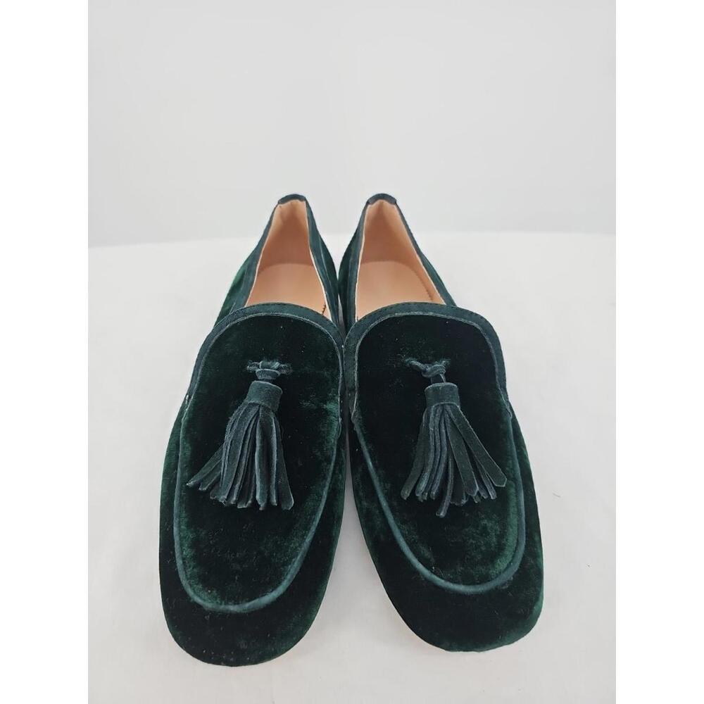 J.Crew Women's Velvet Slip On‎ Loafers With Tassels Flats Green Size 6.5